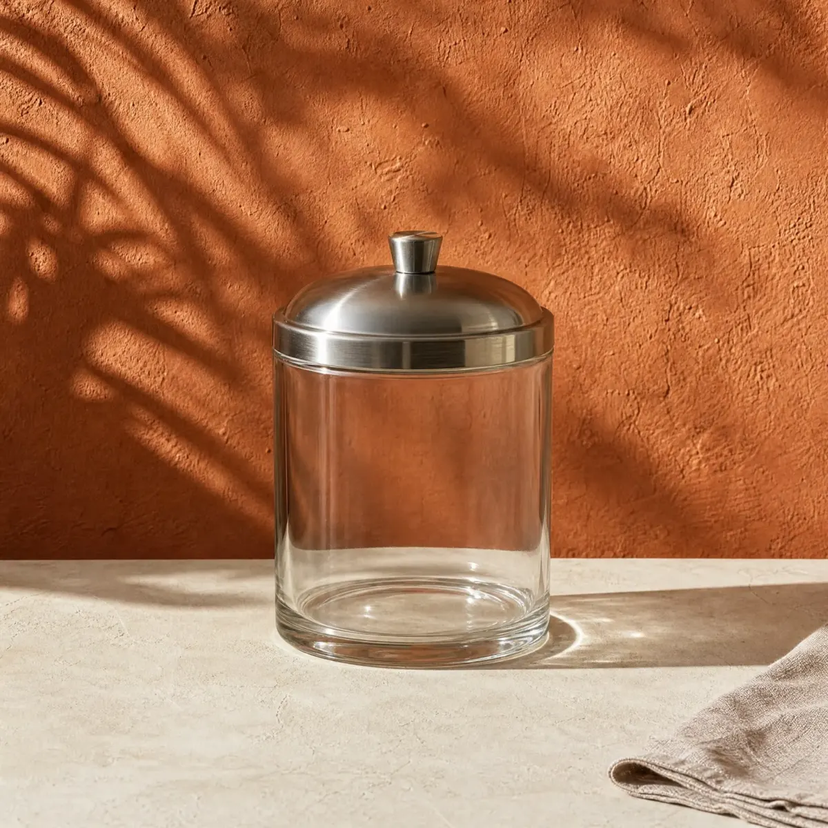 Glass Sugar Jar with Steel Lid, Clear glass, main view