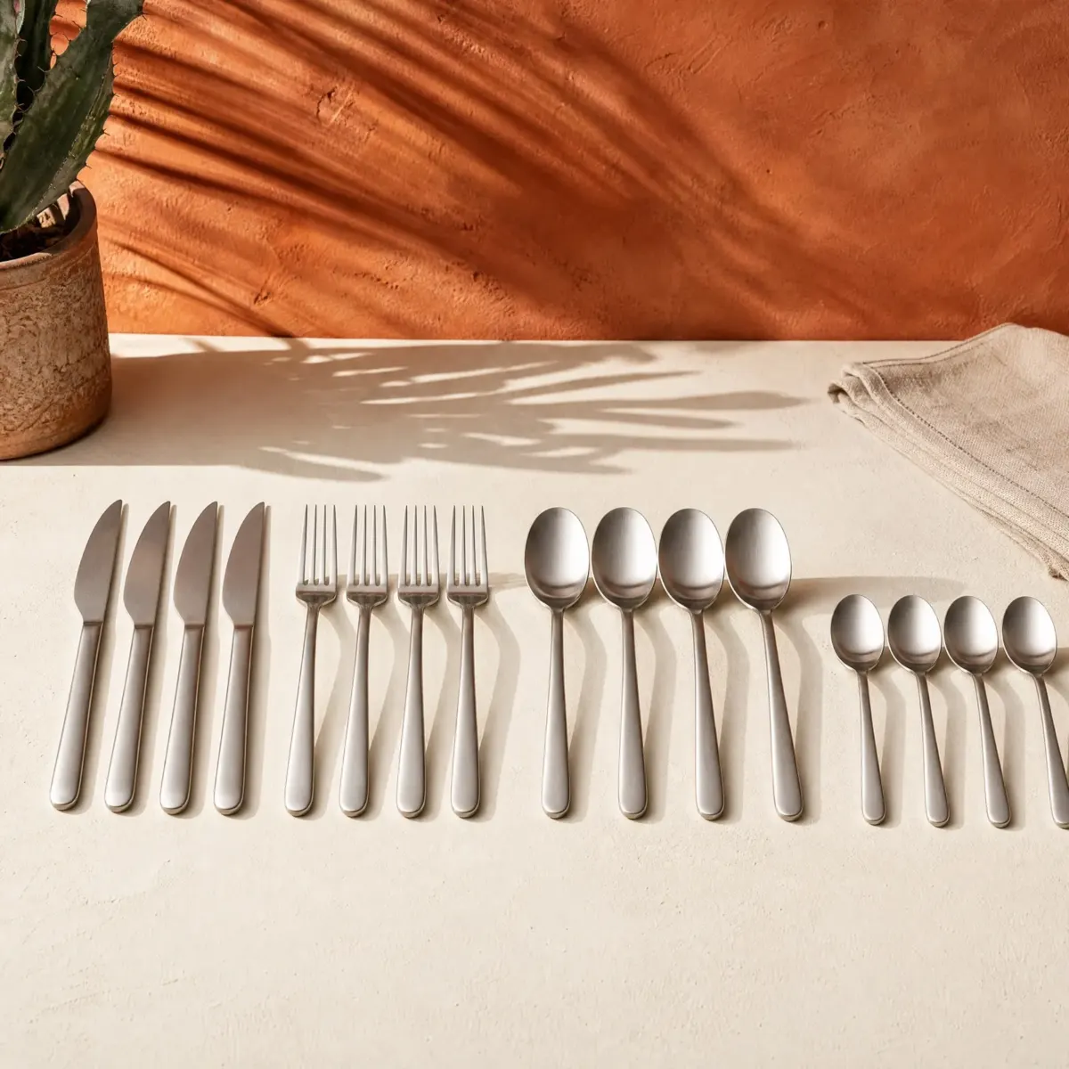 Satin Steel Cutlery Set, 16 Pieces, Satin steel, main view