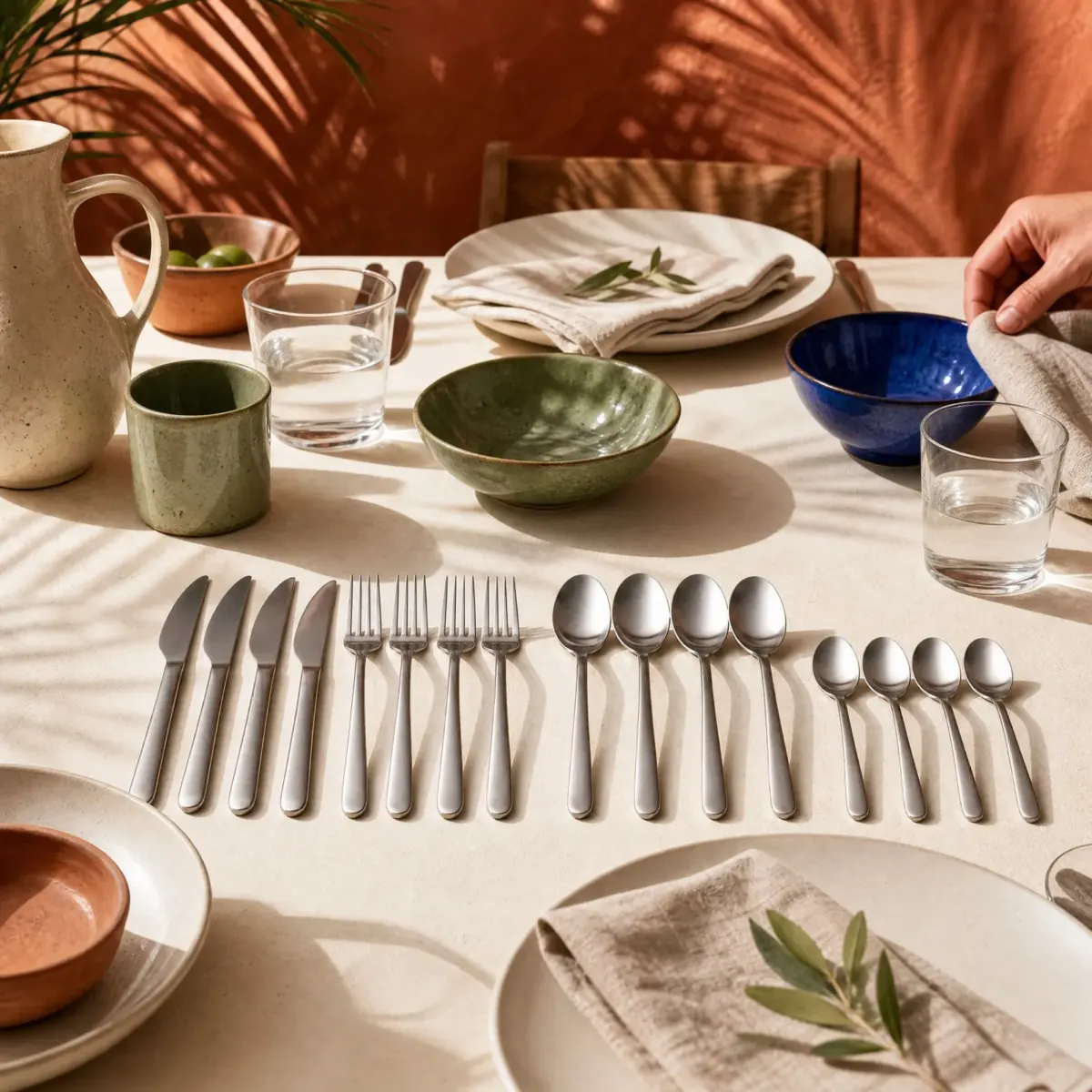 Satin Steel Cutlery Set, 16 Pieces, Satin steel, scene view