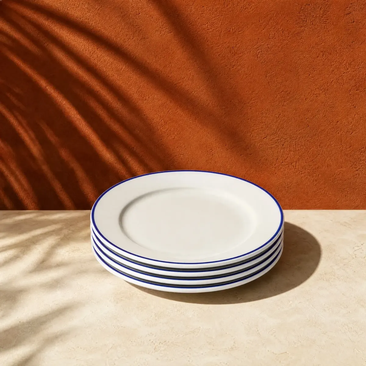 Porcelain Dinner Plate with Cobalt Line 26 cm, Set of 4, White with cobalt line, main view
