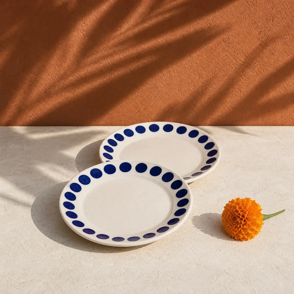 Talavera Dot Side Plate 21 cm, Set of 2, White with cobalt dots, main view