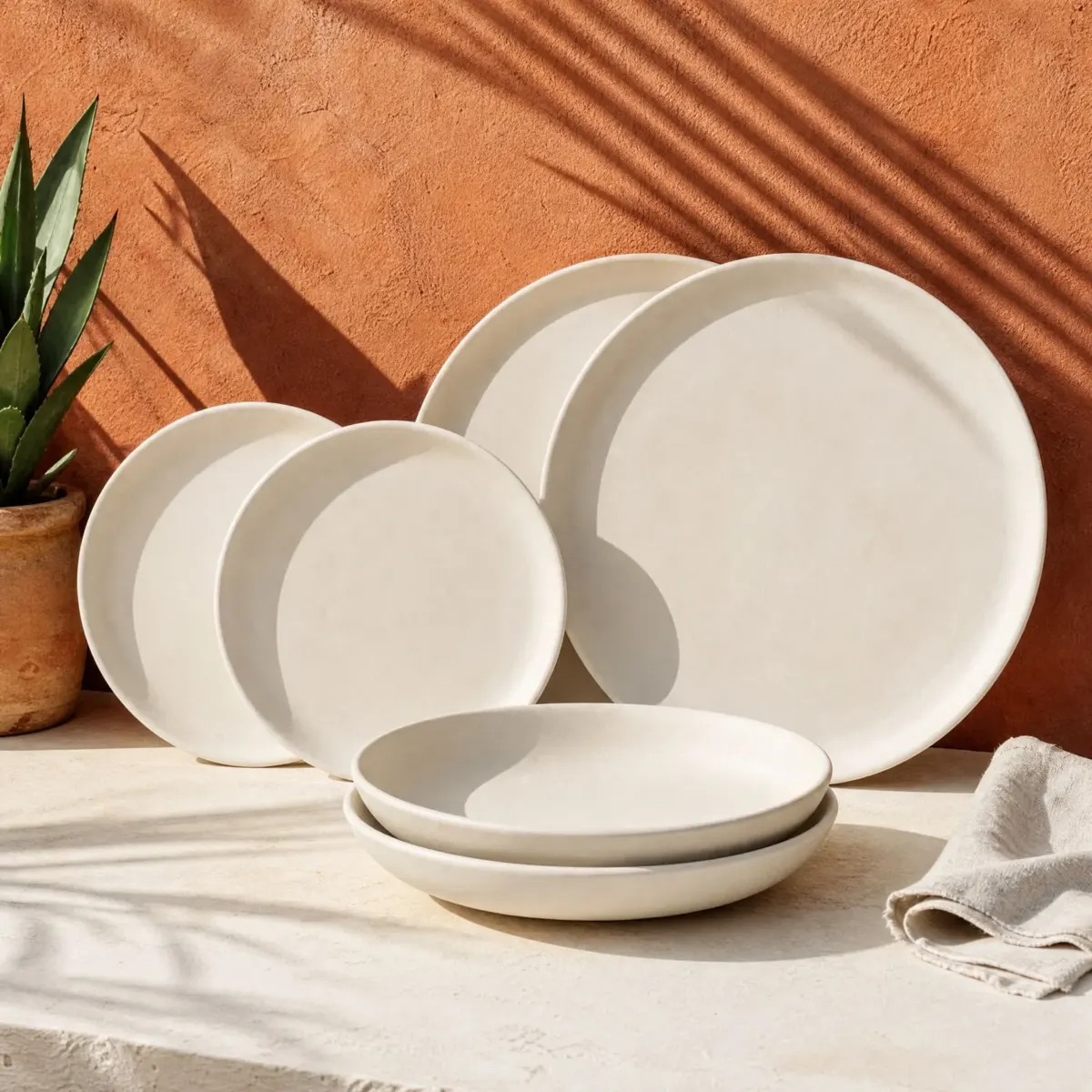 Stoneware Dinner Set for Two, 6 Pieces, Cal (bone white), main view