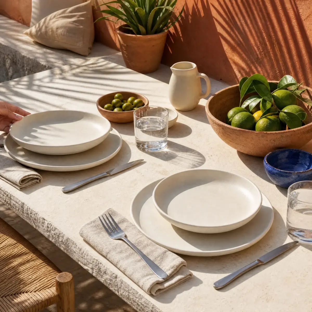Stoneware Dinner Set for Two, 6 Pieces, Cal (bone white), scene view