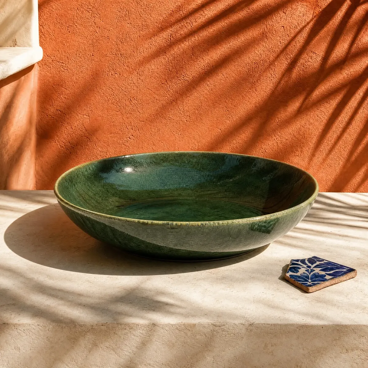 Nopal Wide Serving Bowl, Nopal (deep green), main view