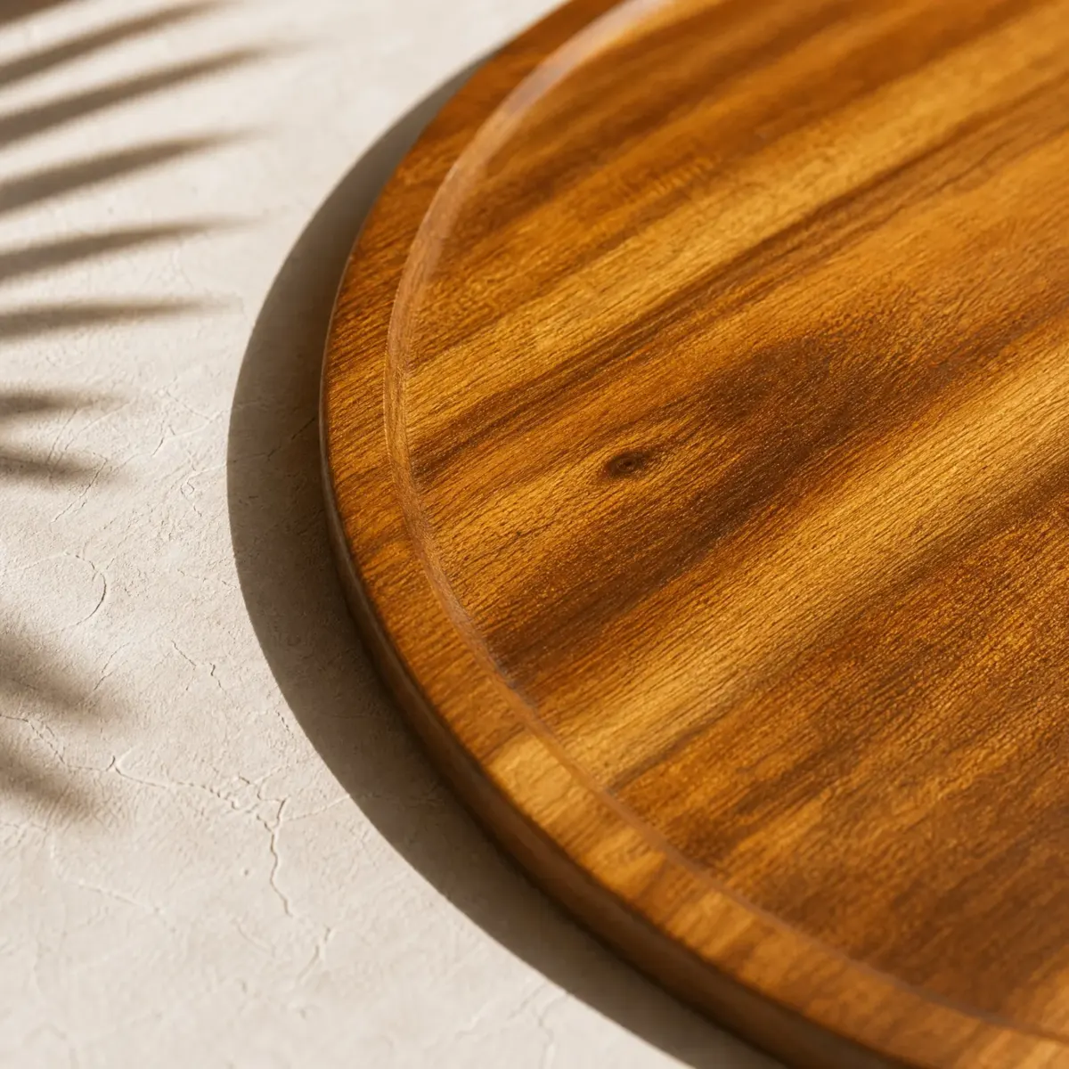 Acacia Round Serving Board, Natural acacia, detail view