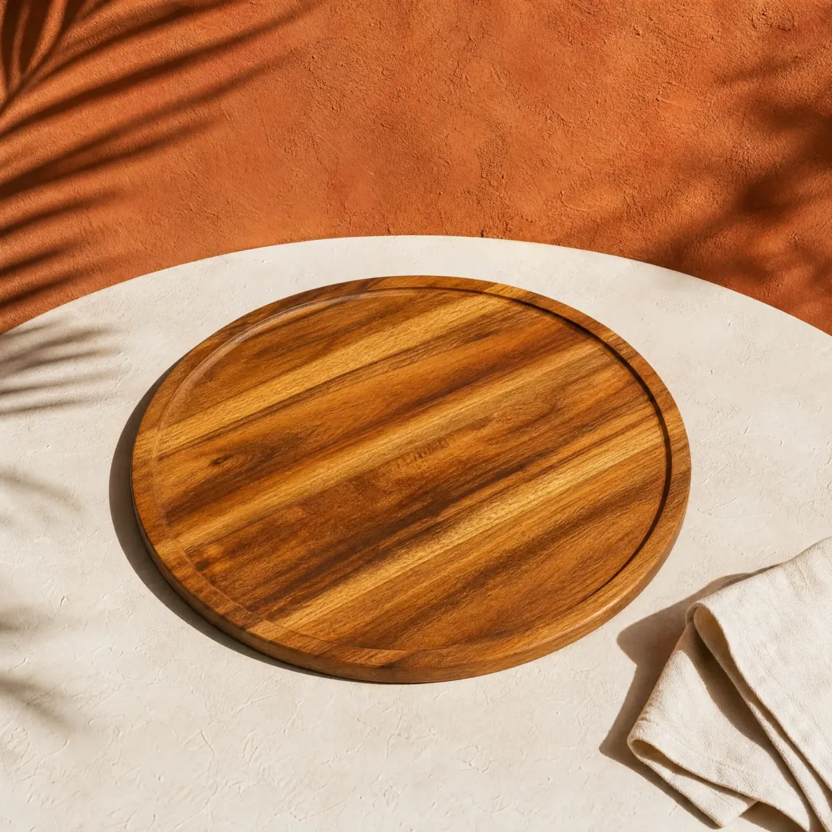 Acacia Round Serving Board, Natural acacia, main view