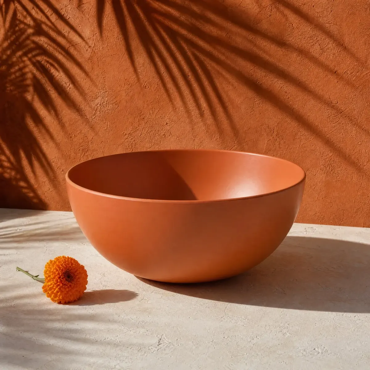 Melamine Round Salad Bowl, Terracotta, Terracotta, main view