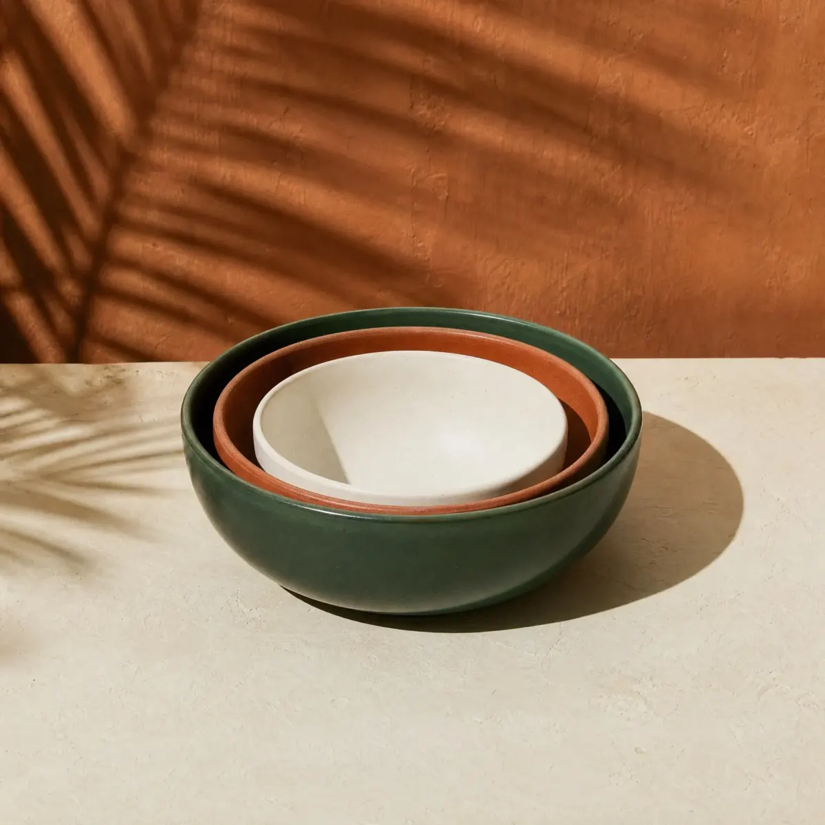 Stoneware Nesting Bowls, Set of 3, Cal, Barro and Nopal, main view