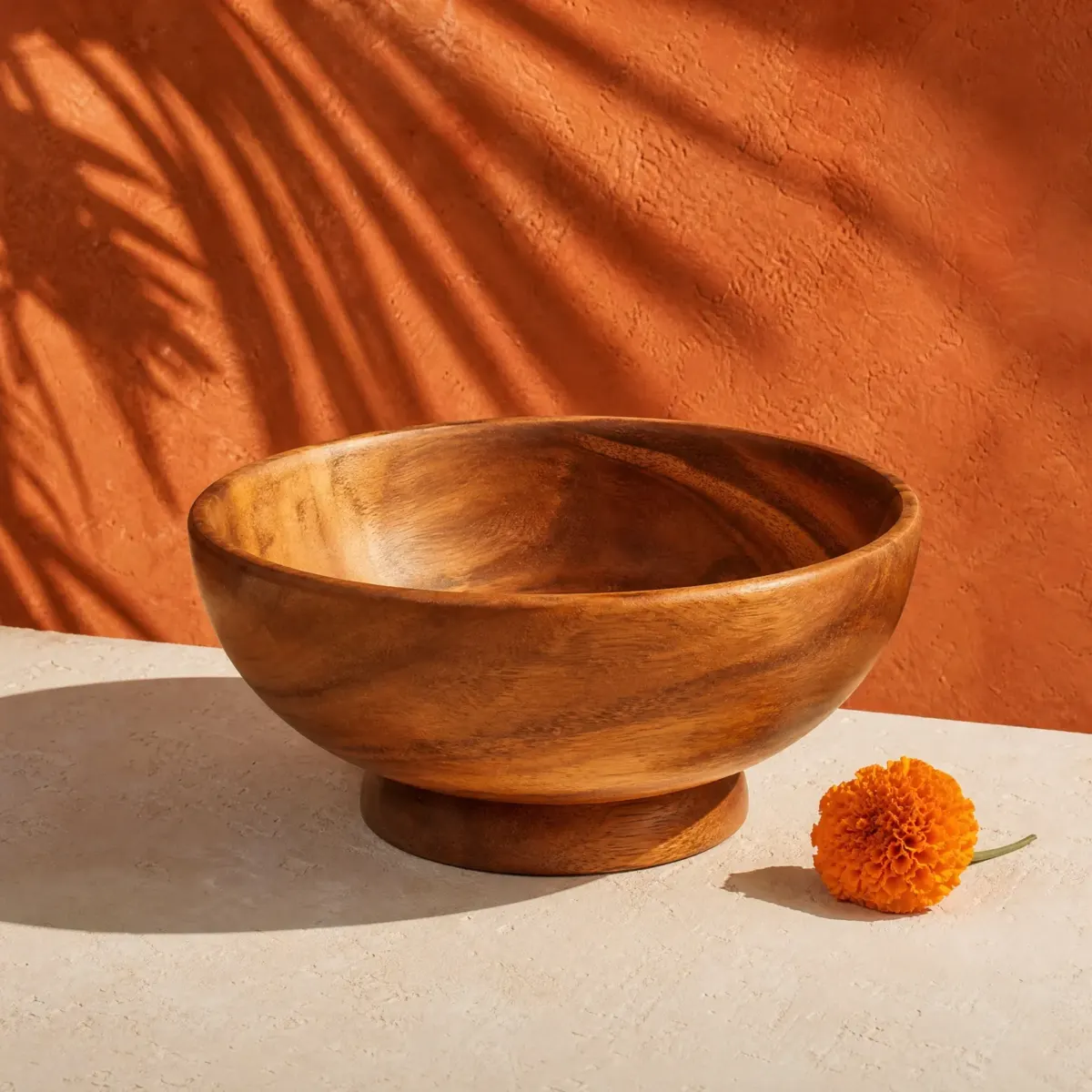 Acacia Footed Serving Bowl, Natural acacia, main view