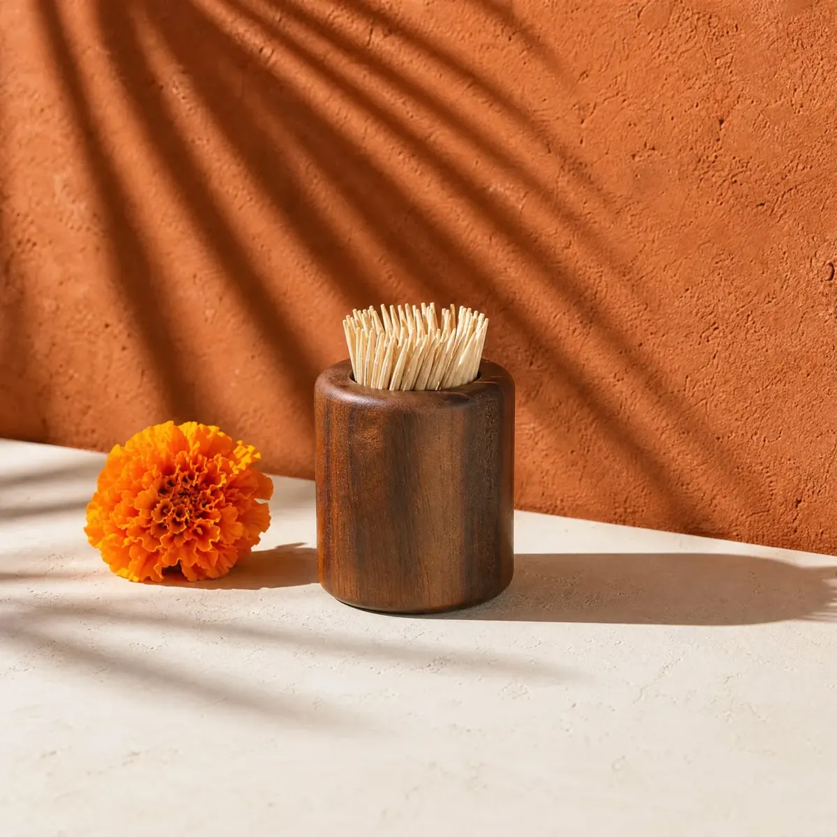 Acacia Toothpick Holder, Natural acacia, main view
