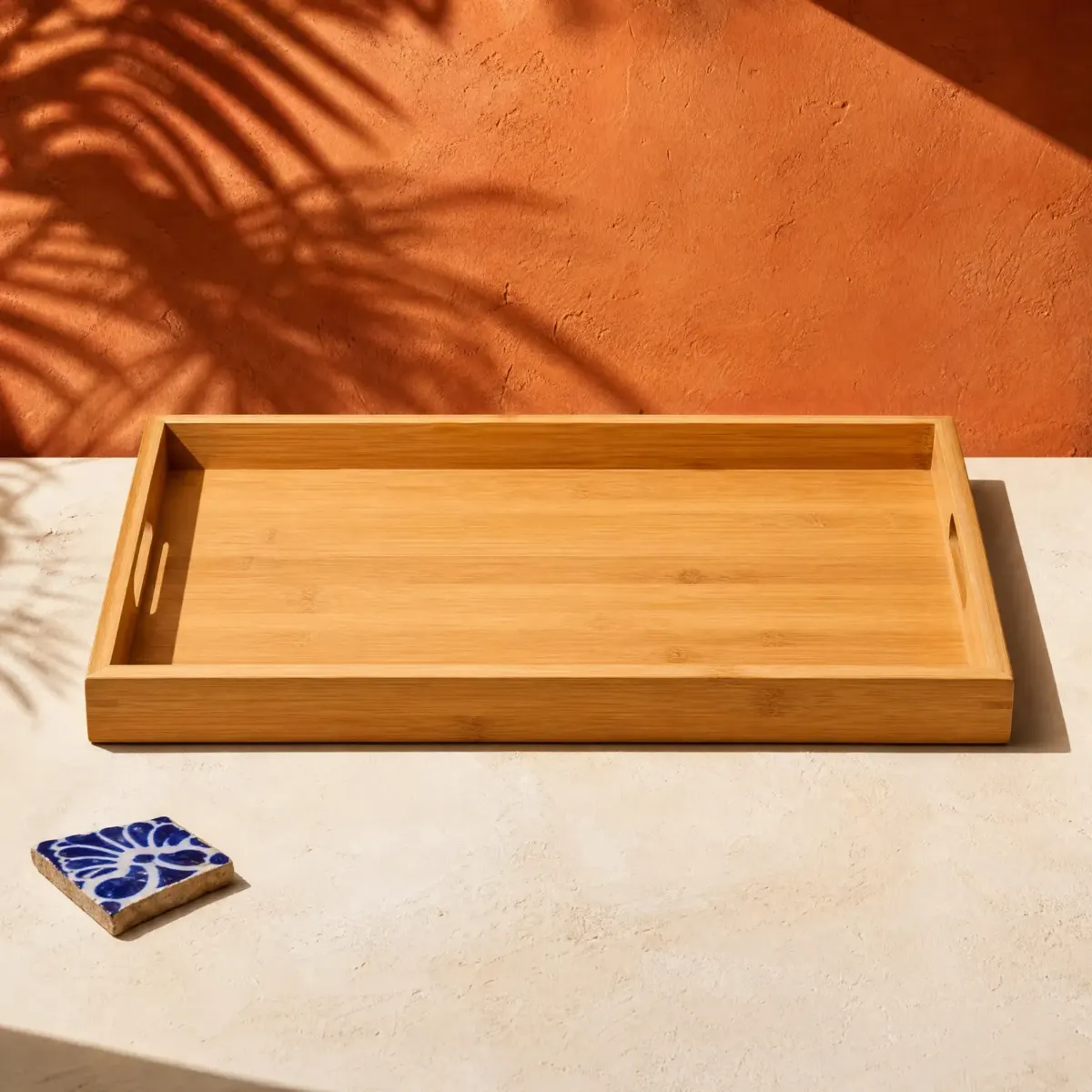 Bamboo Serving Tray with Handles, 30 × 40 cm, Natural bamboo, main view